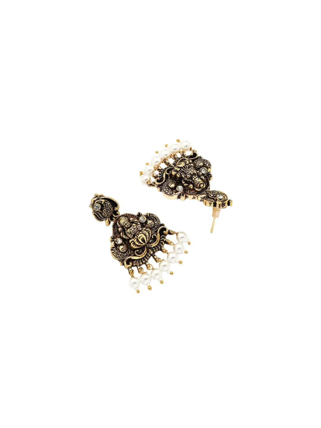 KARATCART Gold-Plated Artificial Stone-Studded & Beaded Laxmi Mata Temple Jewellery Set - Image 4