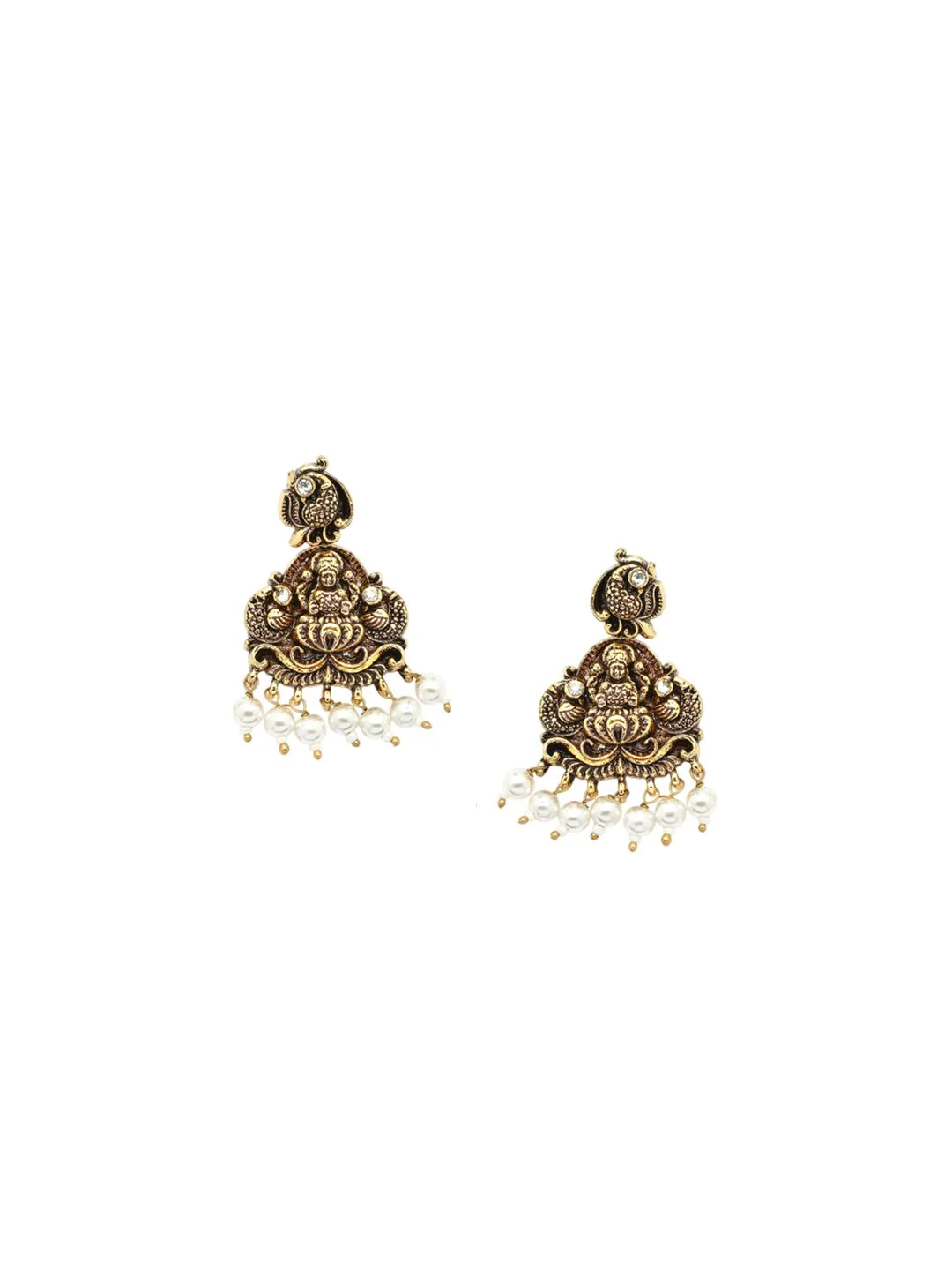 KARATCART Gold-Plated Artificial Stone-Studded & Beaded Laxmi Mata Temple Jewellery Set - Image 5