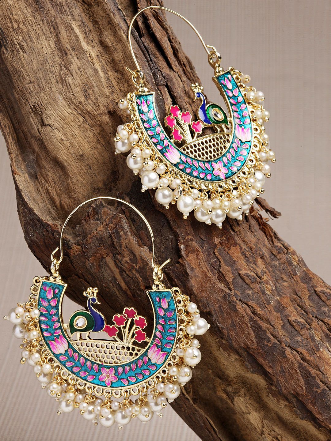 KARATCART Gold Plated & Blue Contemporary Chandbalis Earrings - Image 3