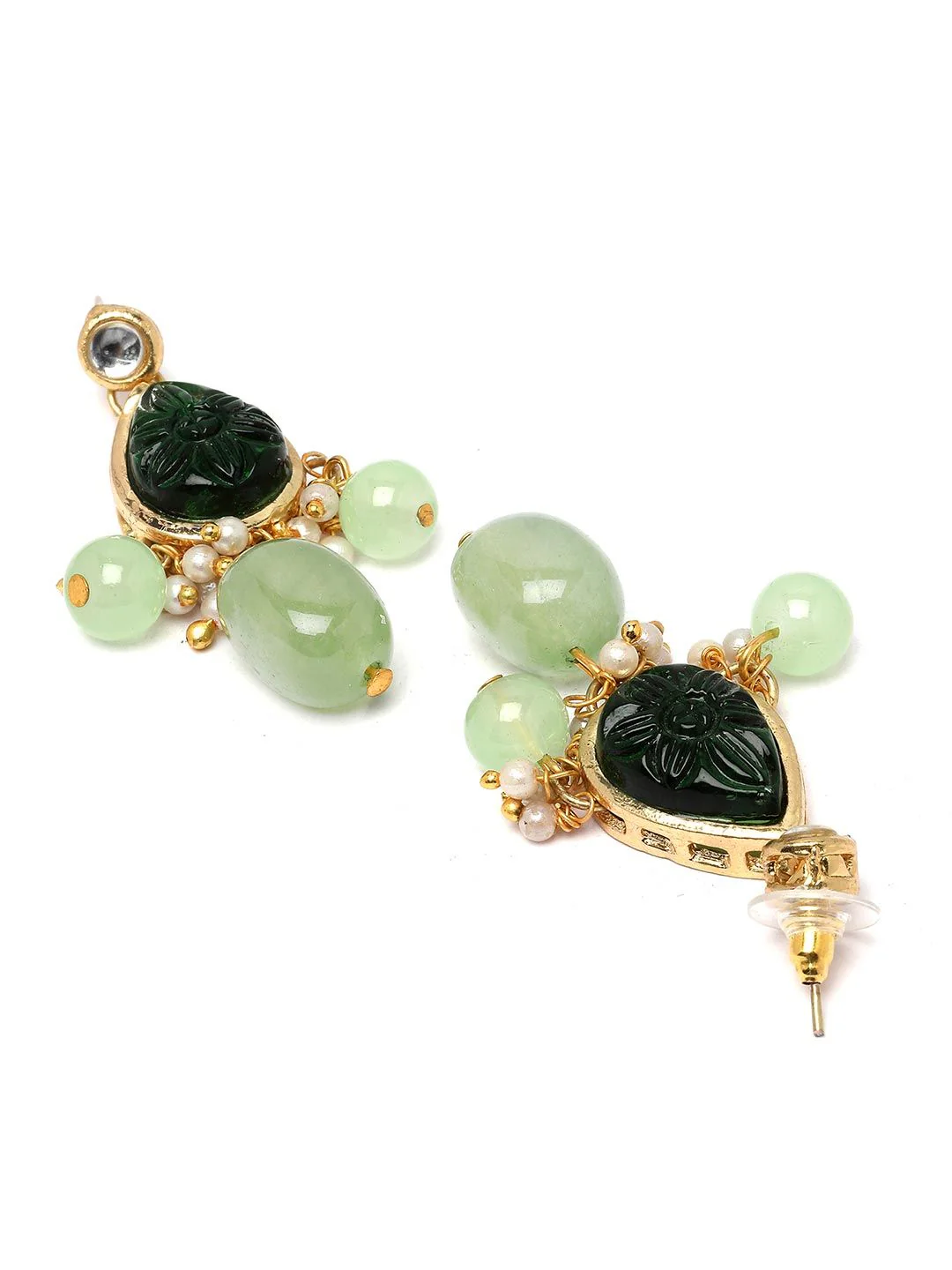 KARATCART Gold-Plated Kundan Stones-Studded & Beaded Jewellery Set - Image 7