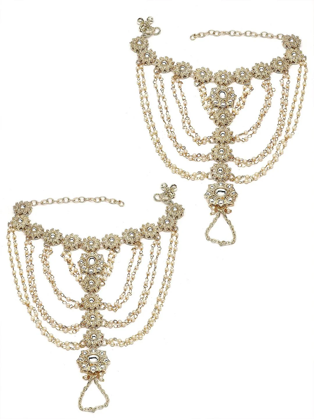 KARATCART Gold-Plated Kundan Studded Anklet - Image 3