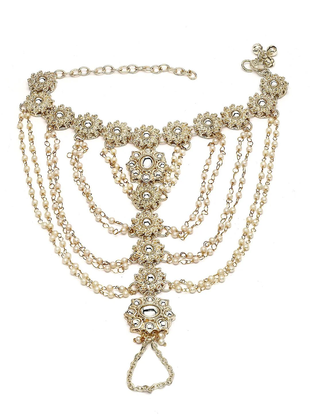 KARATCART Gold-Plated Kundan Studded Anklet - Image 5