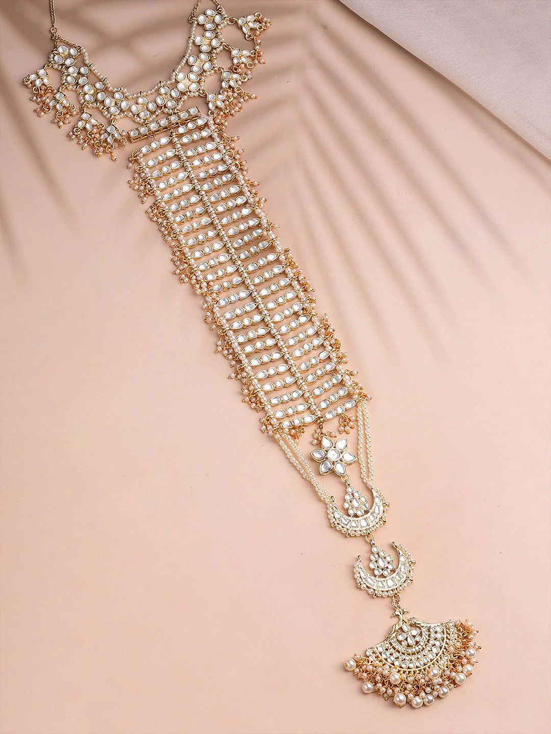 KARATCART Gold-Plated Kundan Studded & Beaded Choti - Image 2