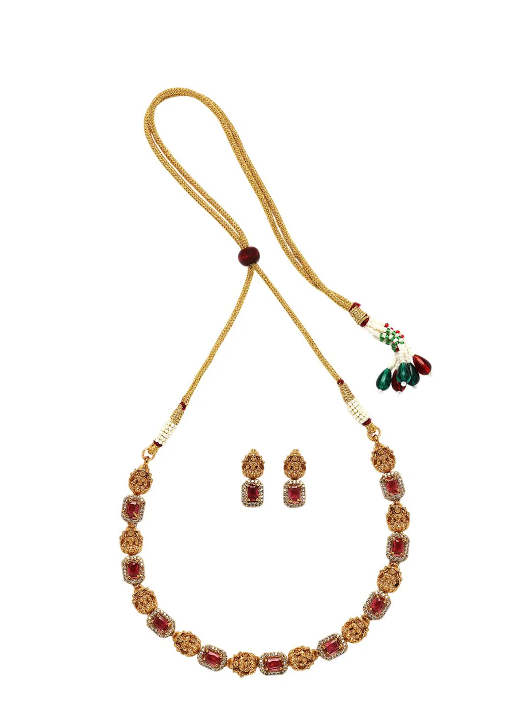 KARATCART Gold Plated Stone Studded Laxmi Mata Temple Necklace and Earrings - Image 2