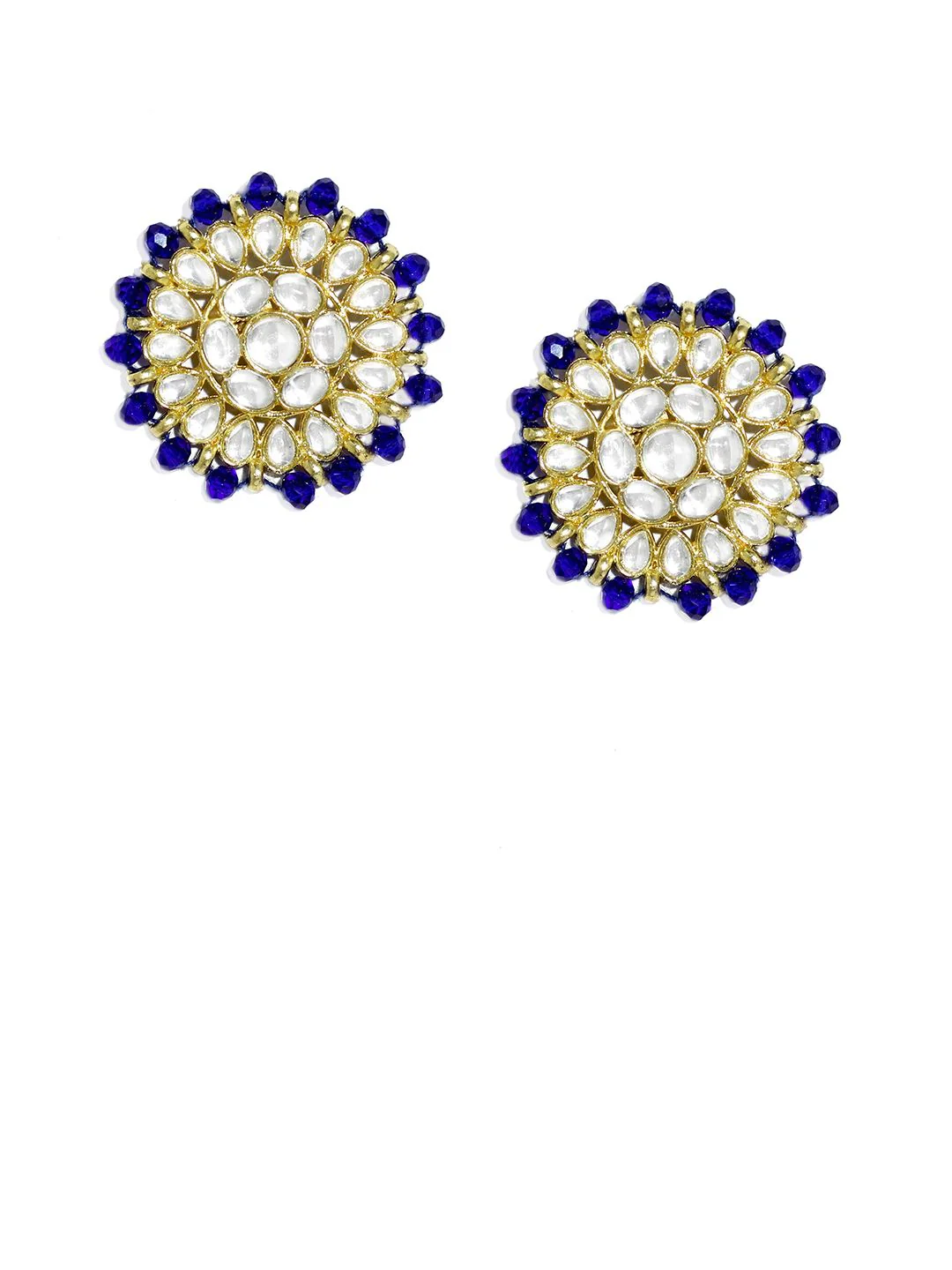 KARATCART Gold-Plated White Crystal & Kundan-Studded & Blue Beaded Handcrafted Jewellery Set - Image 4