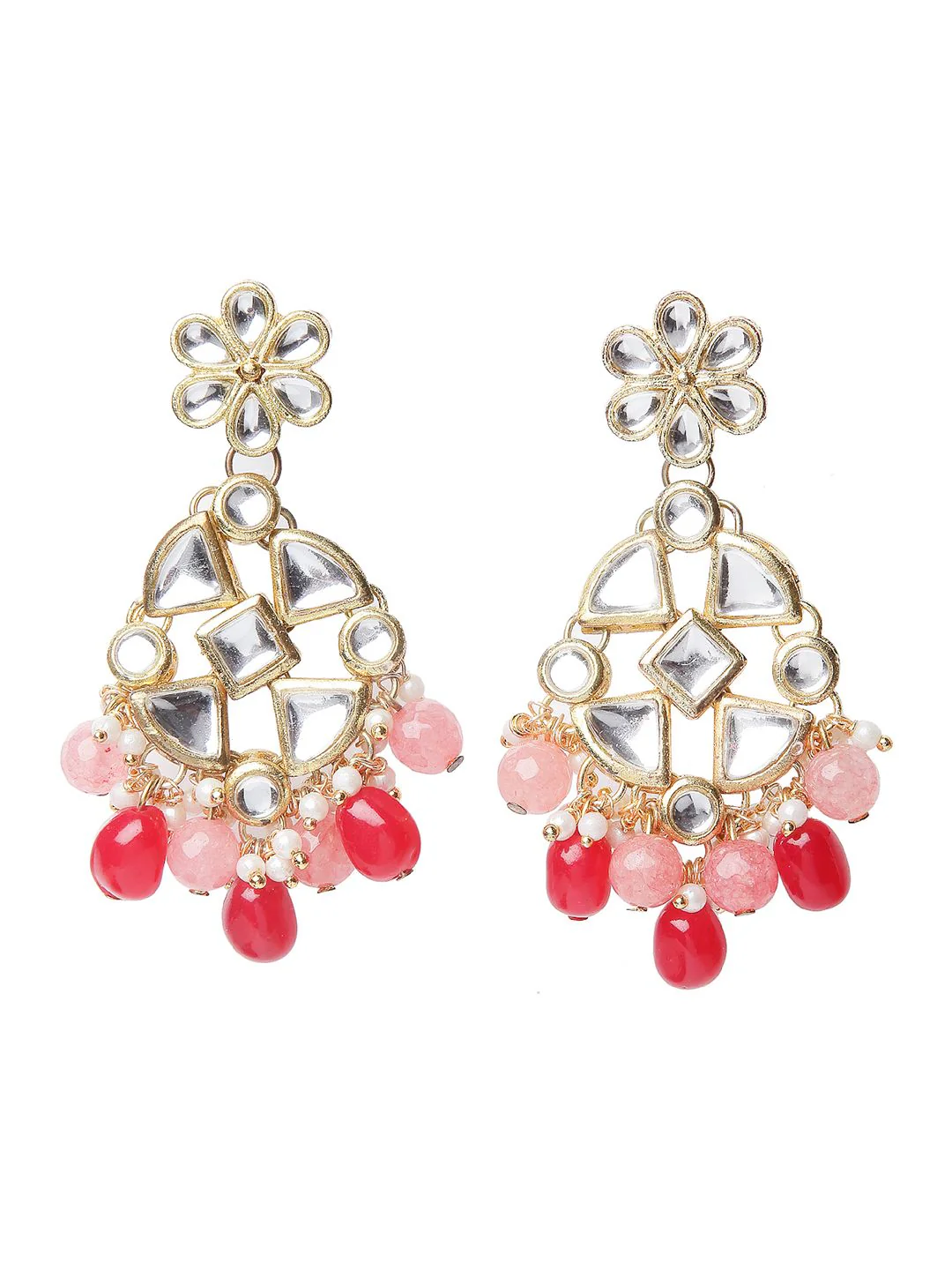 KARATCART Gold-Plated White & Red Kundan-Studded & Pearl Beaded Handcrafted Jewellery Set - Image 4