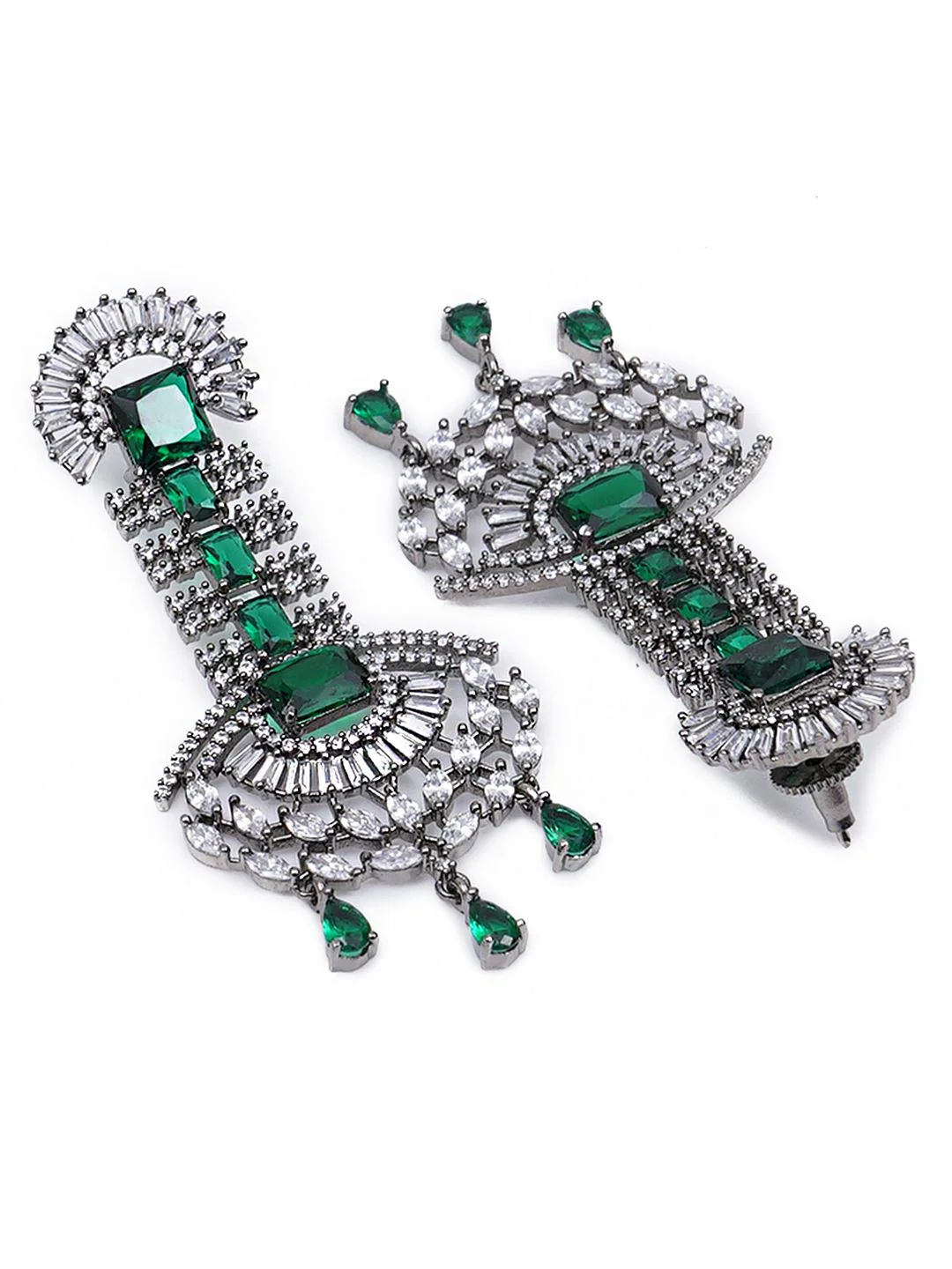 KARATCART Green & White Floral Studded Drop Earrings - Image 4