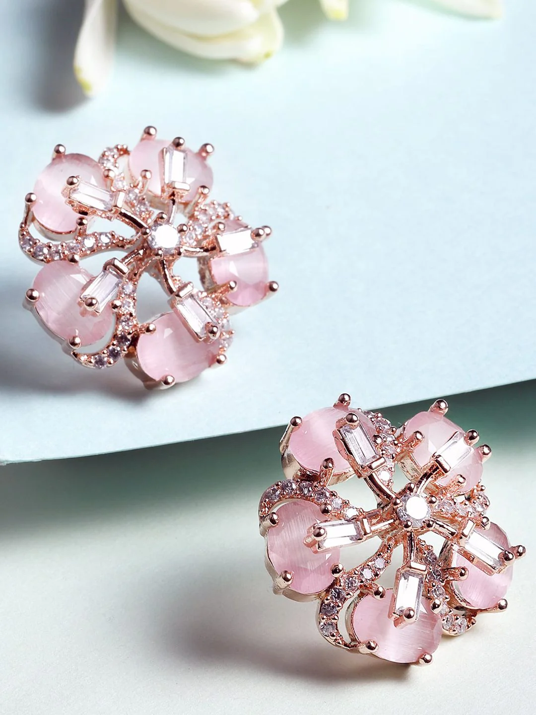 KARATCART Rose Gold Plated Pink Floral Studs Earrings