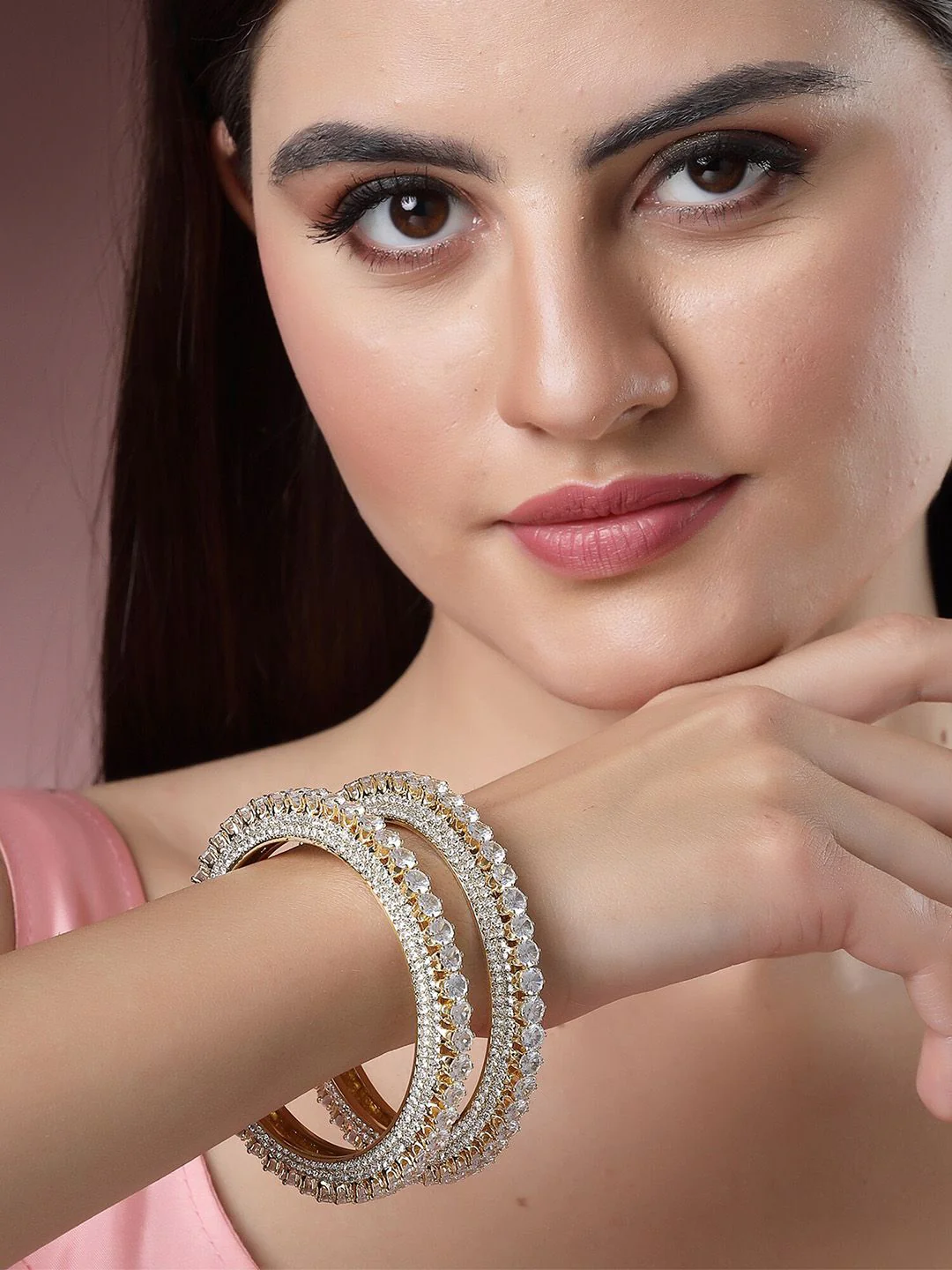 KARATCART Set Of 2 Gold-Plated AD Bangle - Image 6