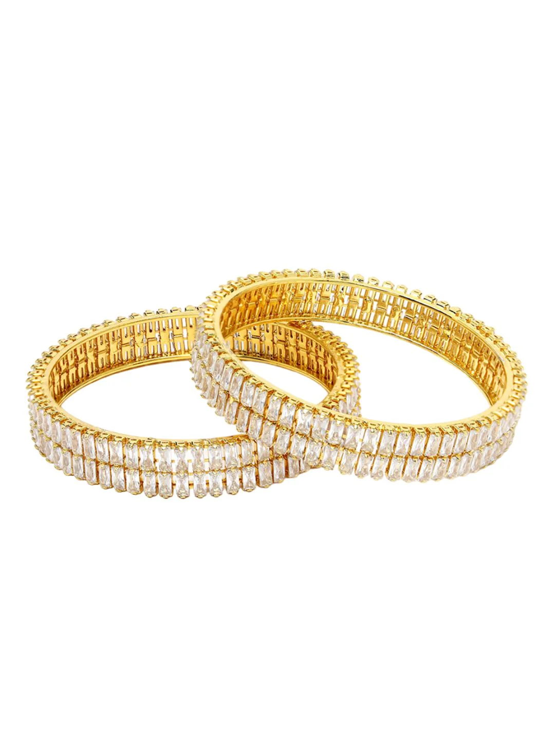 KARATCART Set Of 2 Gold Plated & AD Studded Bangle - Image 2