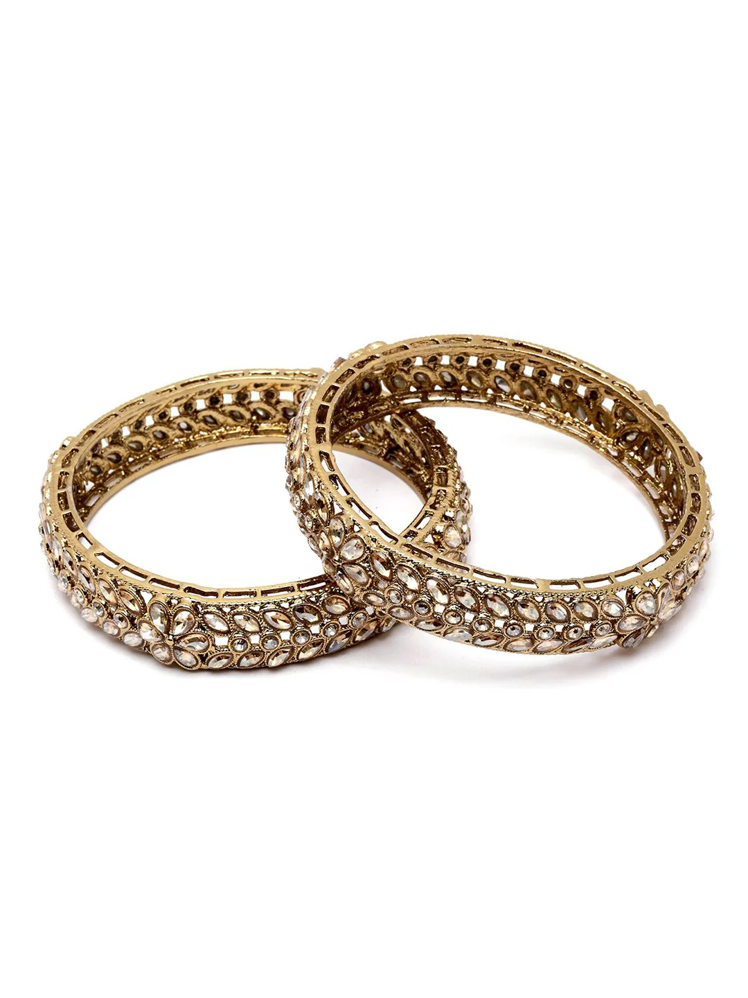 KARATCART Set Of 2 Gold-Plated Kundan Studded Bangles - Image 2