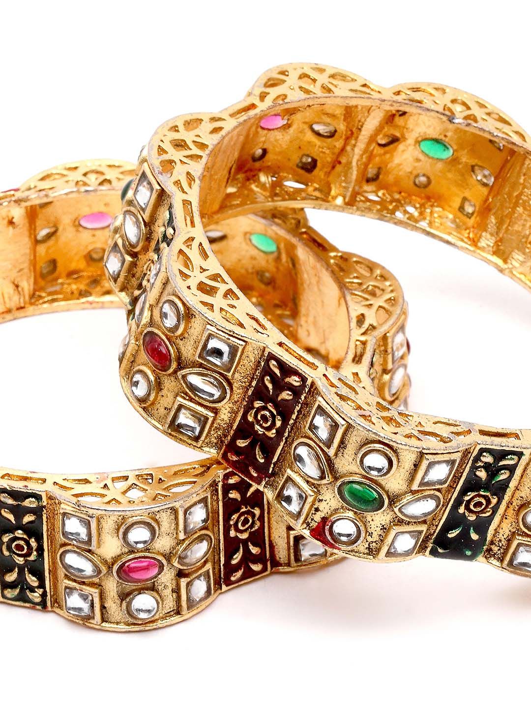 KARATCART Set Of 2 Gold-Plated Kundan Studded Bangles - Image 5