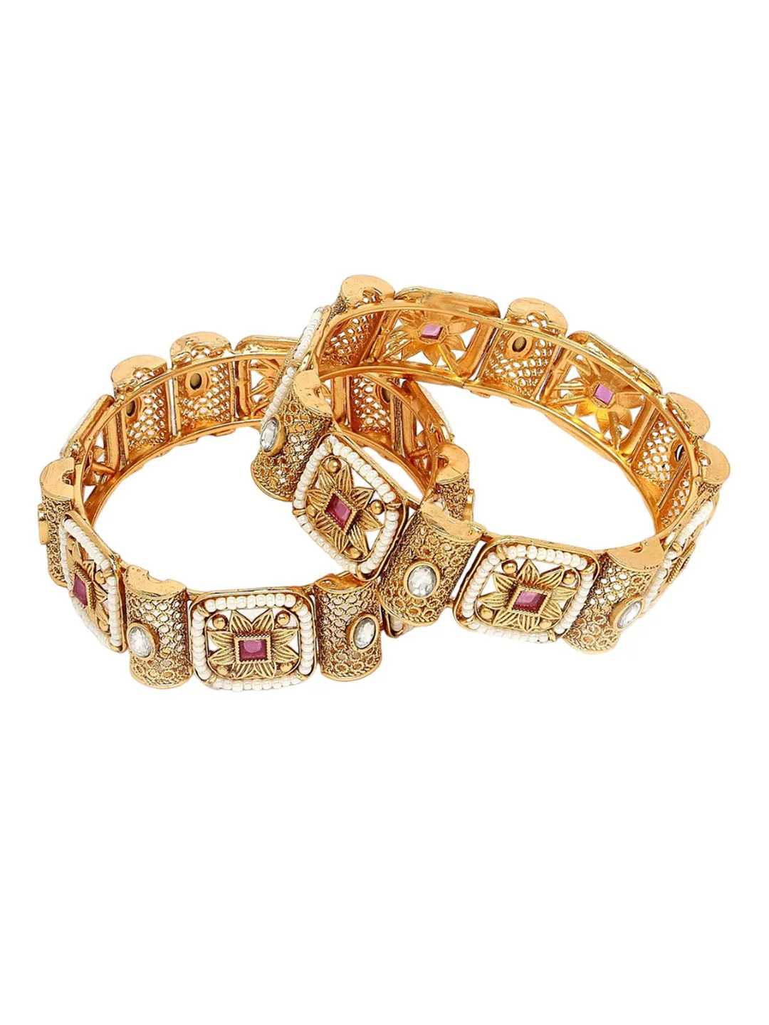 KARATCART Set Of 2 Gold-Plated Kundan Studded Bangles - Image 2