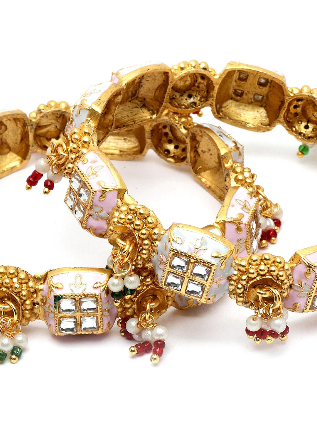 KARATCART Set Of 2 Gold-Plated Stone Studded Bangles - Image 5