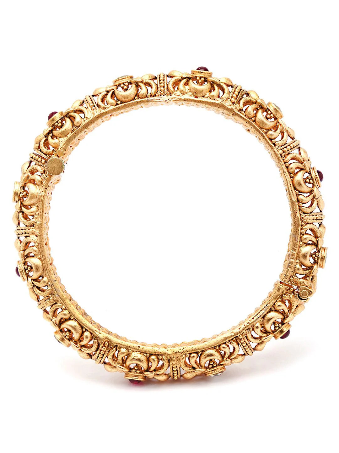 KARATCART Set Of 2 Gold-Plated White & Red Kundan-Studded Temple Bangles - Image 6