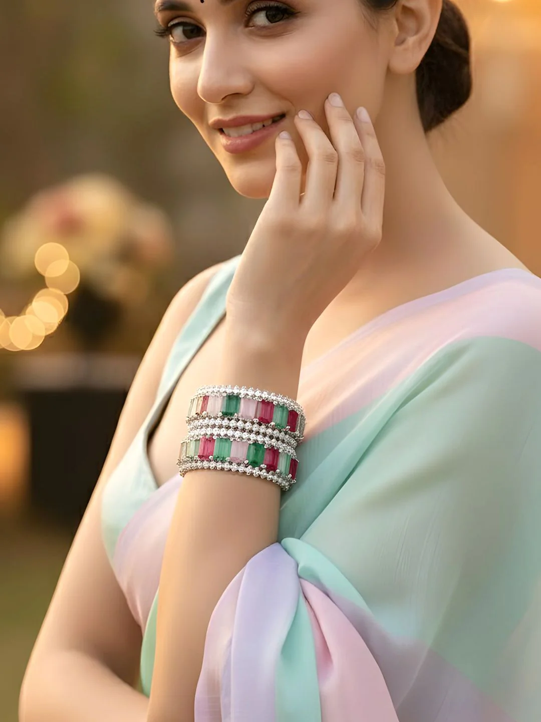 KARATCART Set Of 2 Silver-Plated AD-Studded Bangles - Image 2