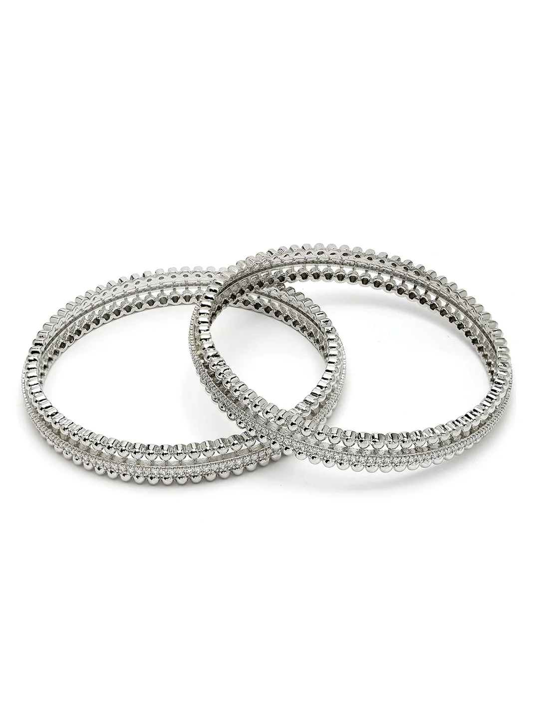 KARATCART Set Of 2 Silver-Plated Cubic Zirconia Studded Bangles - Image 2
