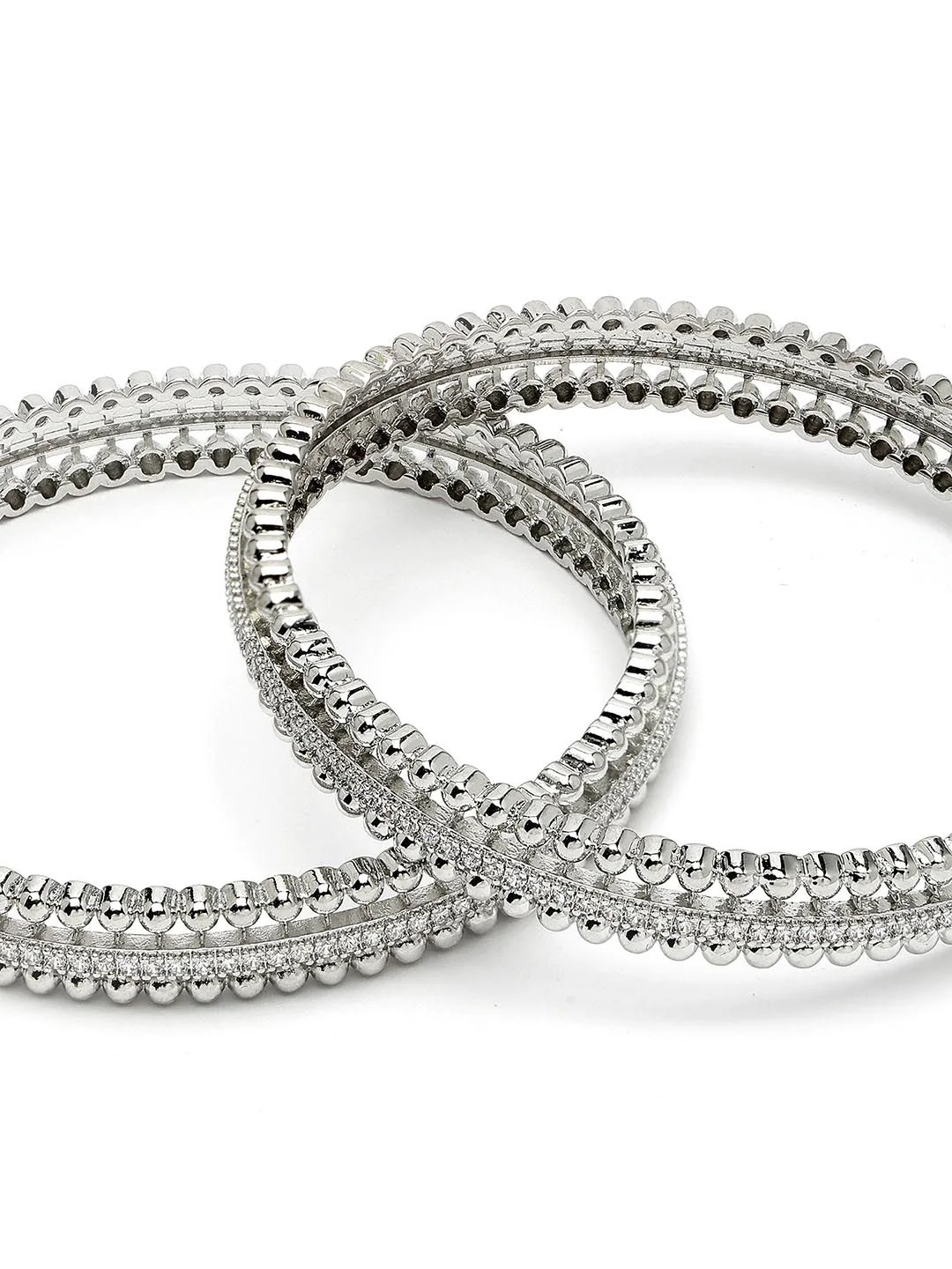 KARATCART Set Of 2 Silver-Plated Cubic Zirconia Studded Bangles - Image 5