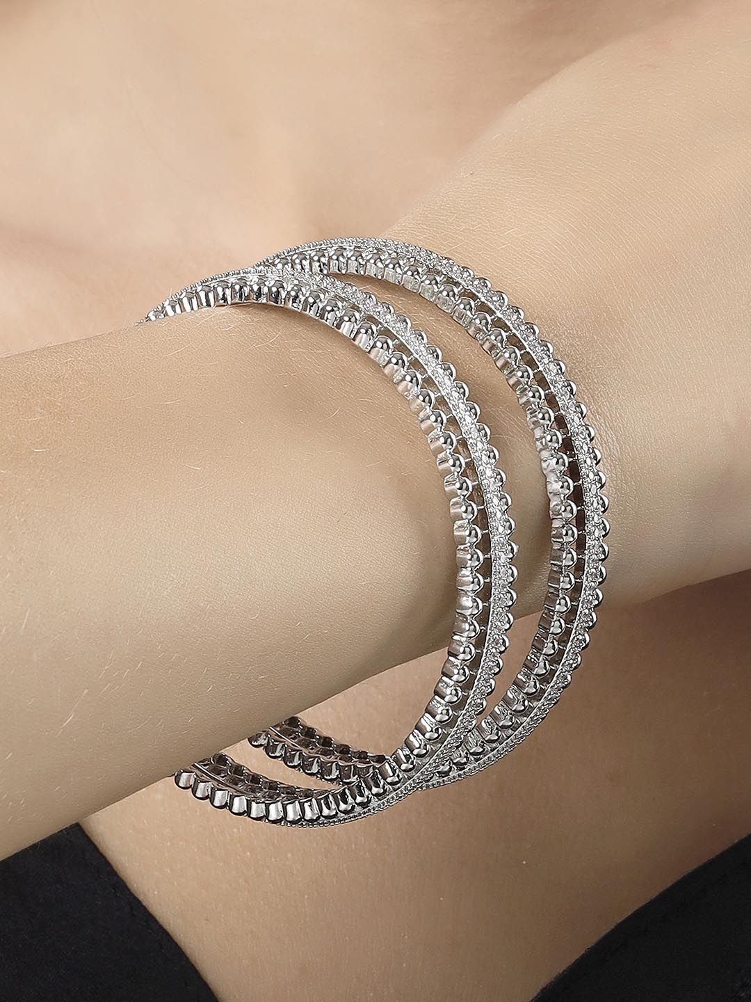 KARATCART Set Of 2 Silver-Plated Cubic Zirconia Studded Bangles - Image 6
