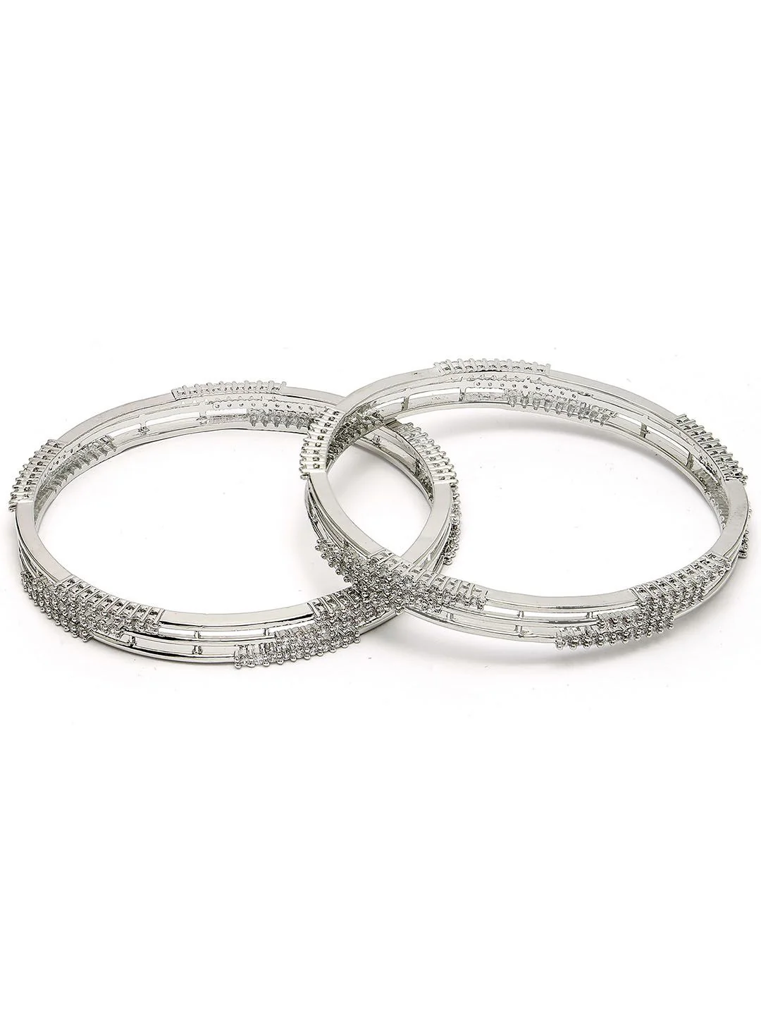 KARATCART Set Of 2 Sliver Plated CZ Studded Bangles - Image 4