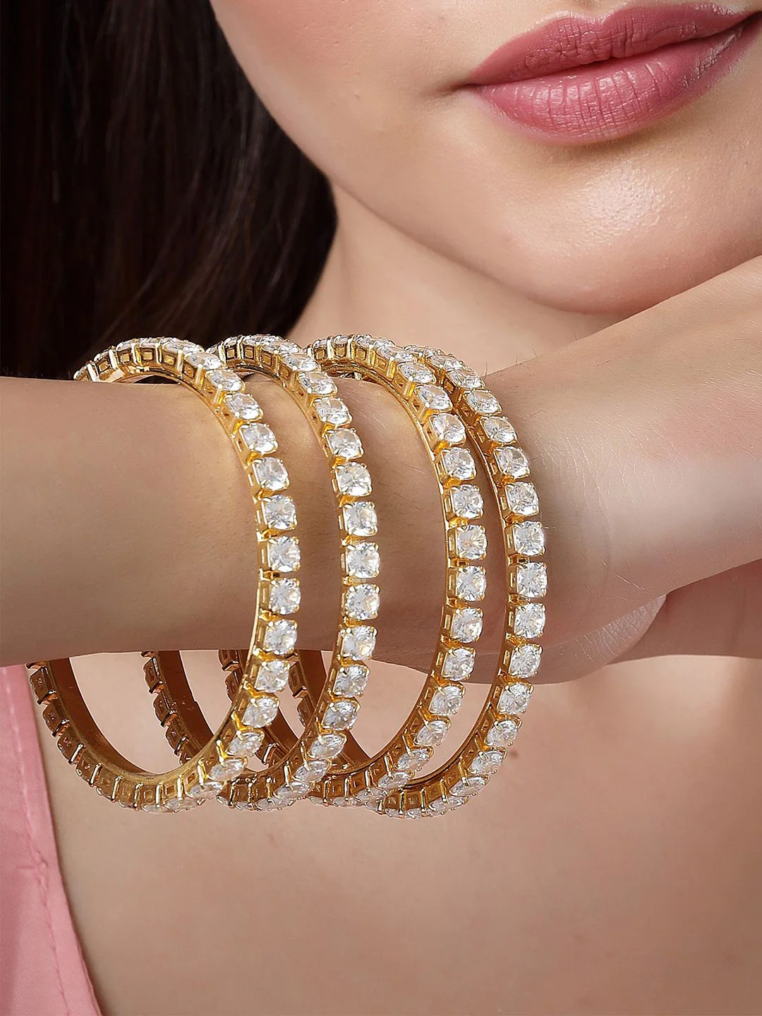 KARATCART Set Of 4 Gold-Plated AD-Studded Bangles - Image 4