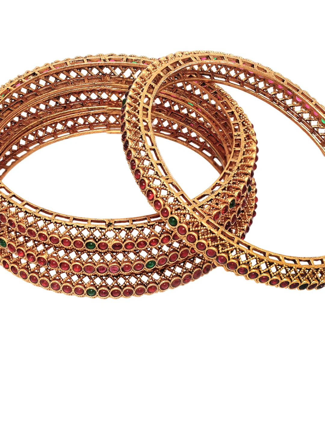 KARATCART Set Of 4 Gold-Plated Kundan-Studded Traditional Bangles - Image 5
