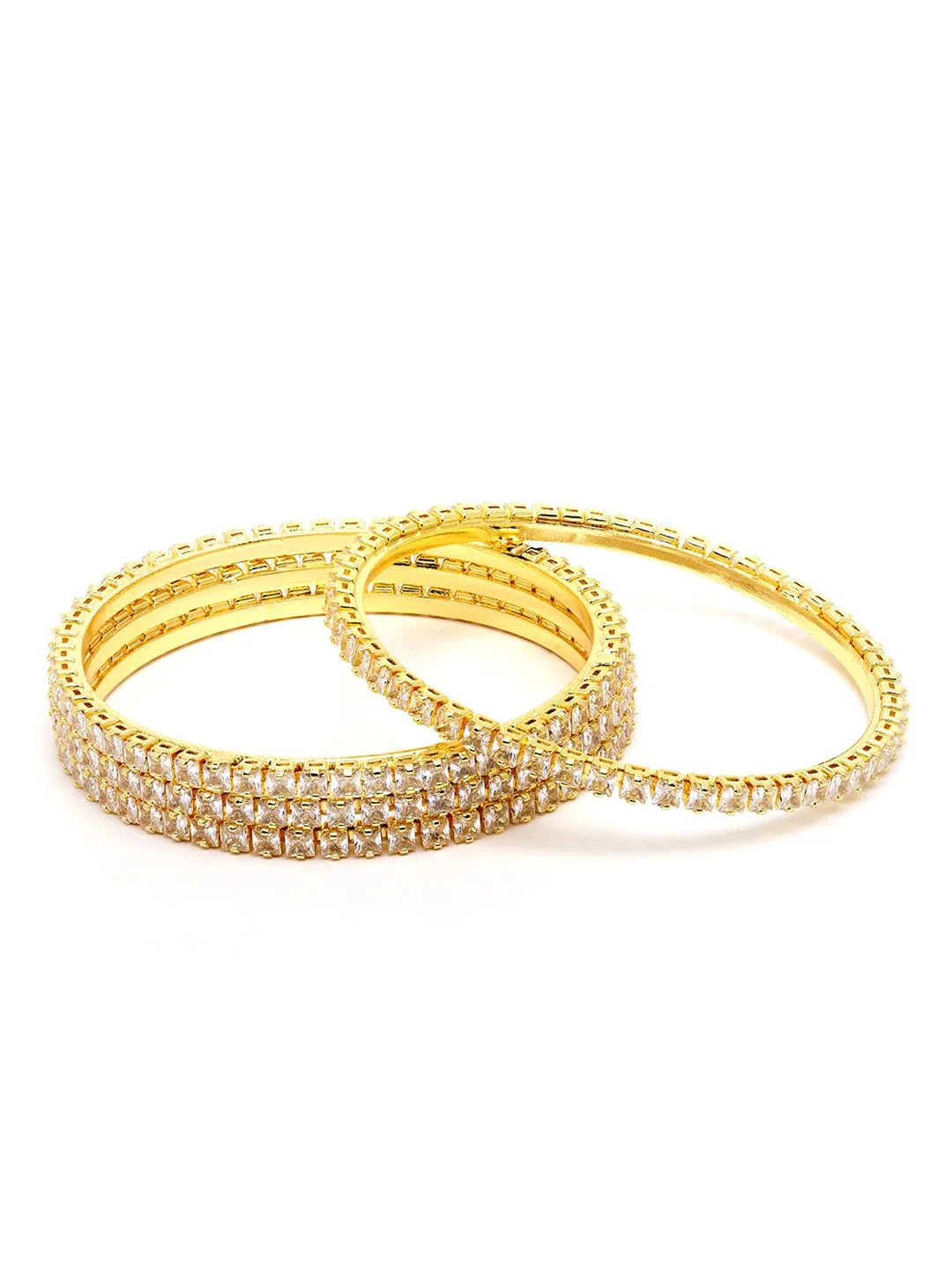 KARATCART Set Of 4 Gold-Plated White AD-Studded Bangles - Image 2