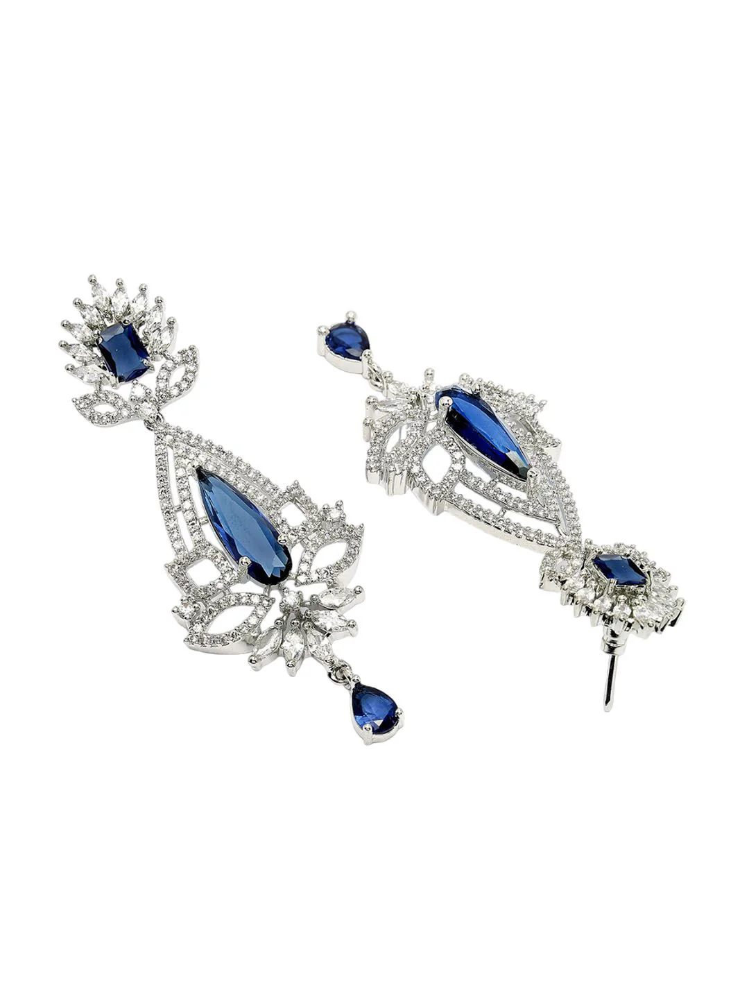 KARATCART Silver-Plated AD Studded Contemporary Drop Earrings - Image 3