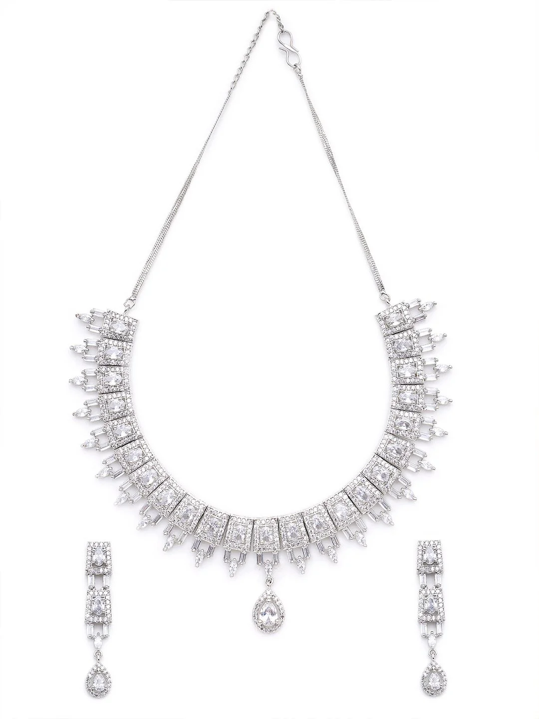 KARATCART Silver-Plated American Diamond Studed Choker Necklace Set - Image 3