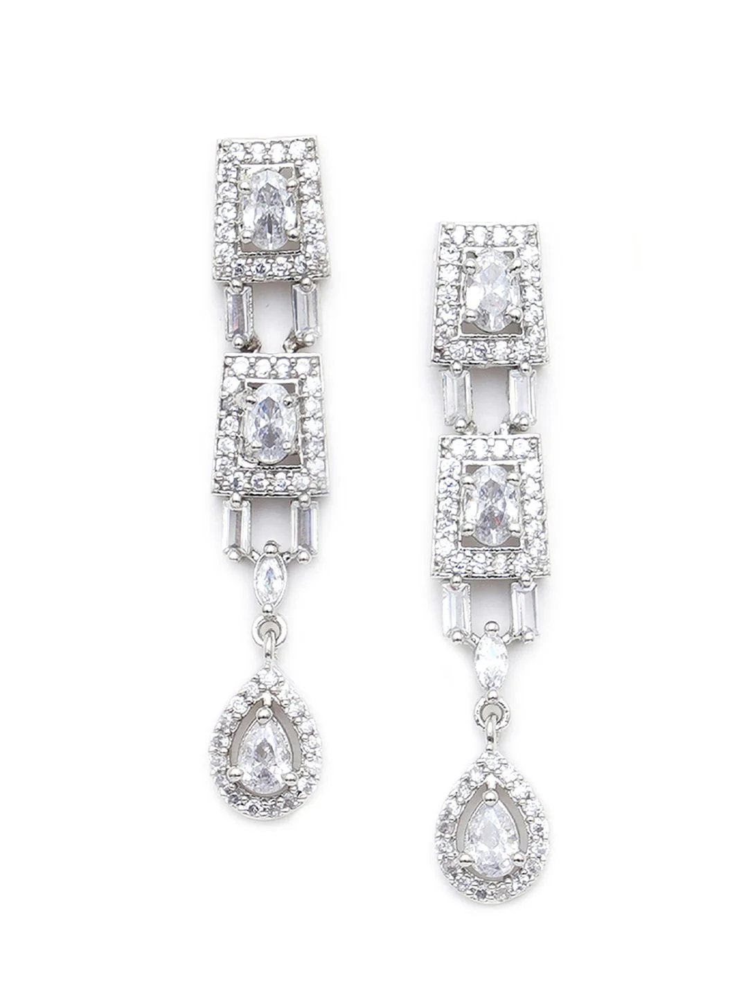 KARATCART Silver-Plated American Diamond Studed Choker Necklace Set - Image 4