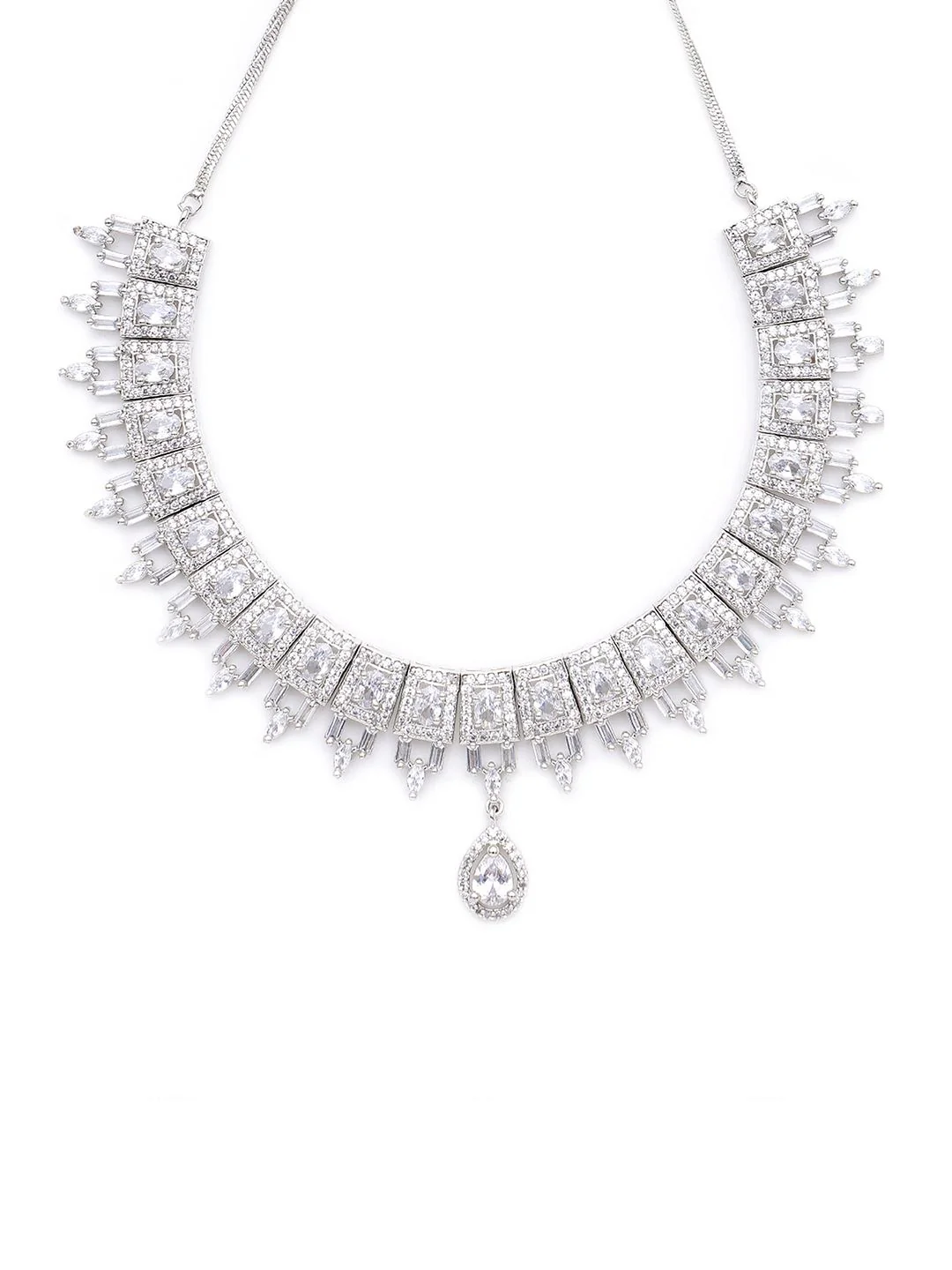 KARATCART Silver-Plated American Diamond Studed Choker Necklace Set - Image 5