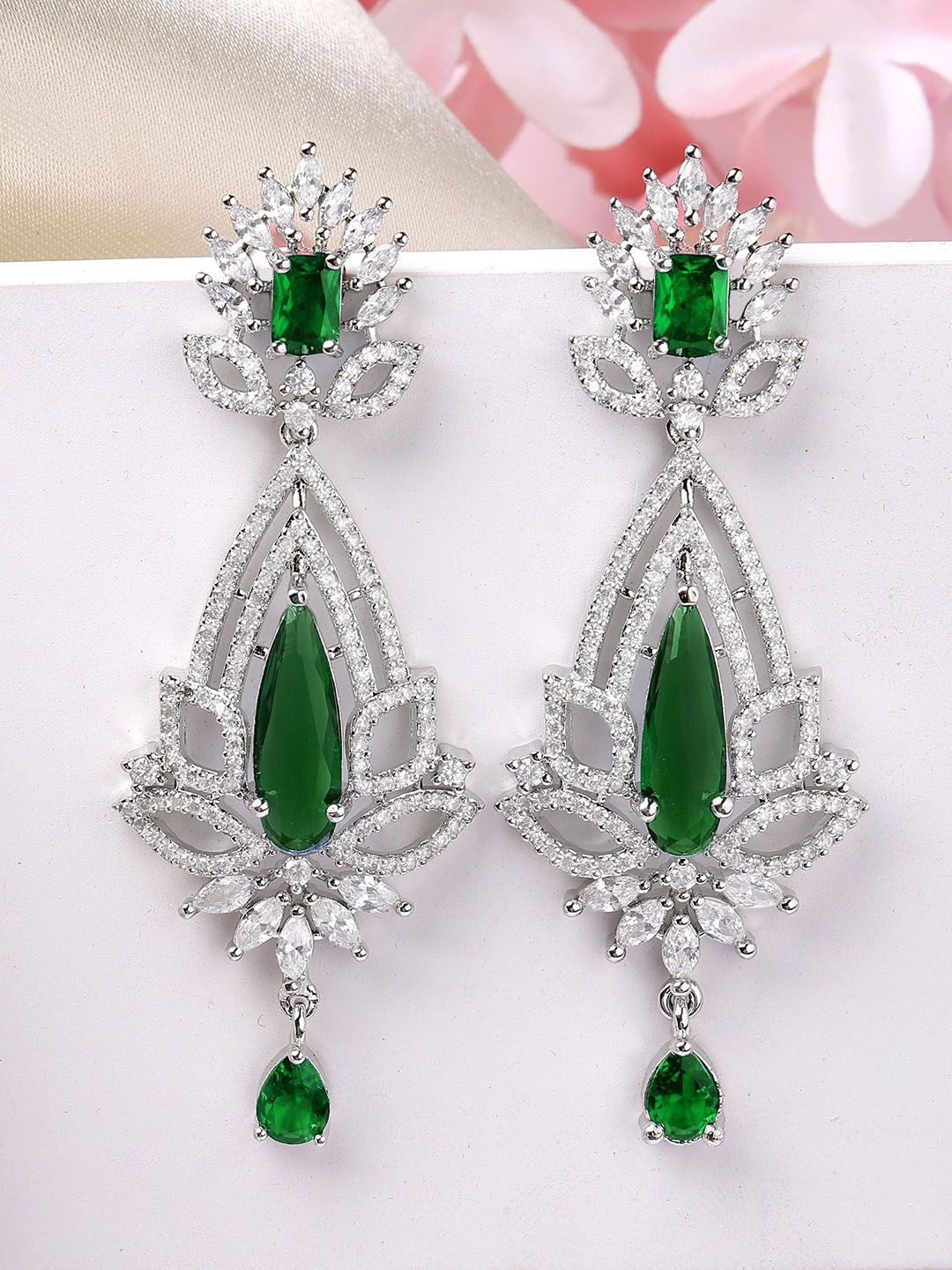 KARATCART Silver-Plated Contemporary American Diamond Drop Earrings