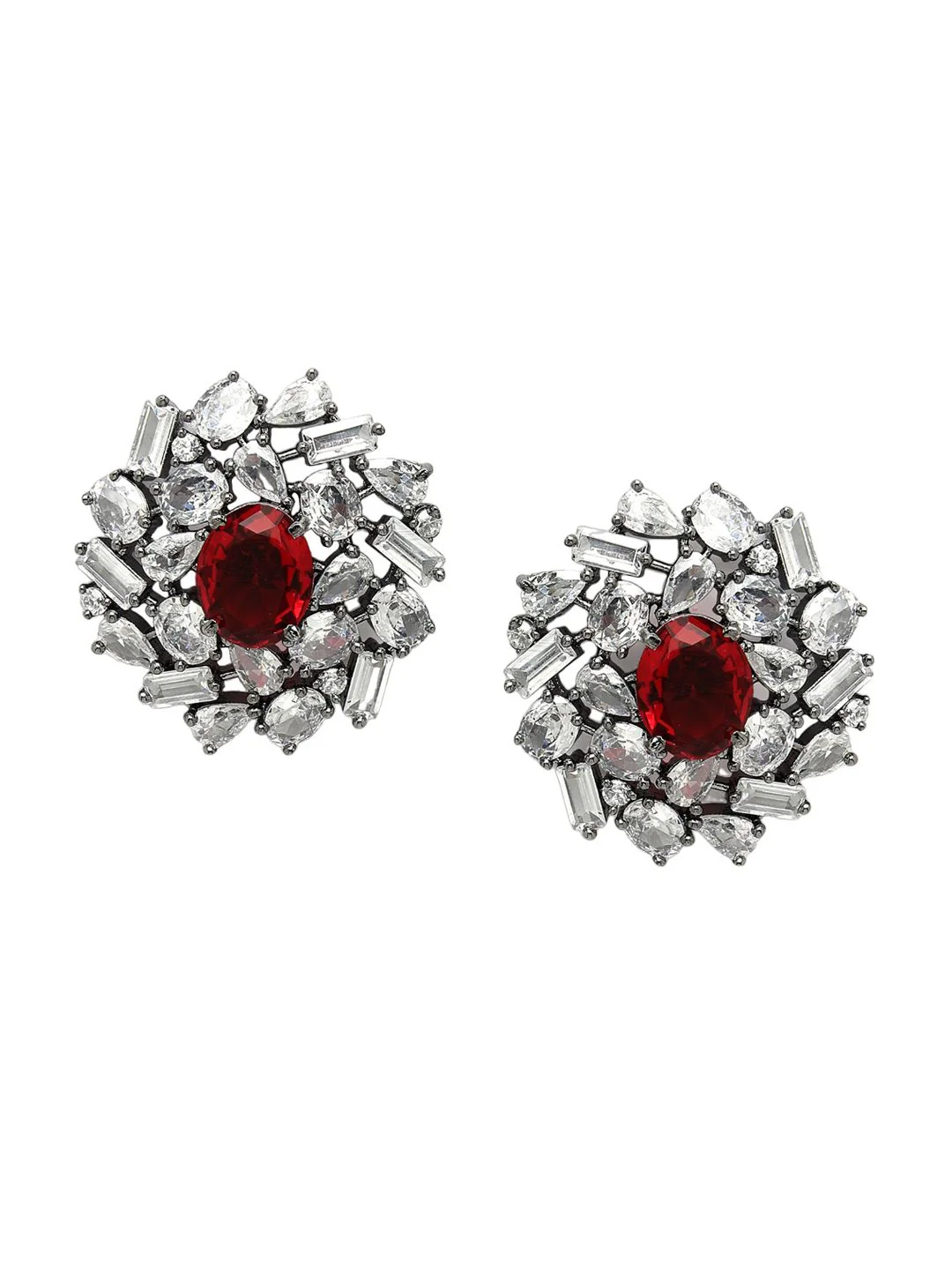 KARATCART Silver-Plated Cubic Zirconia Studded Floral Stud Earrings - Image 2