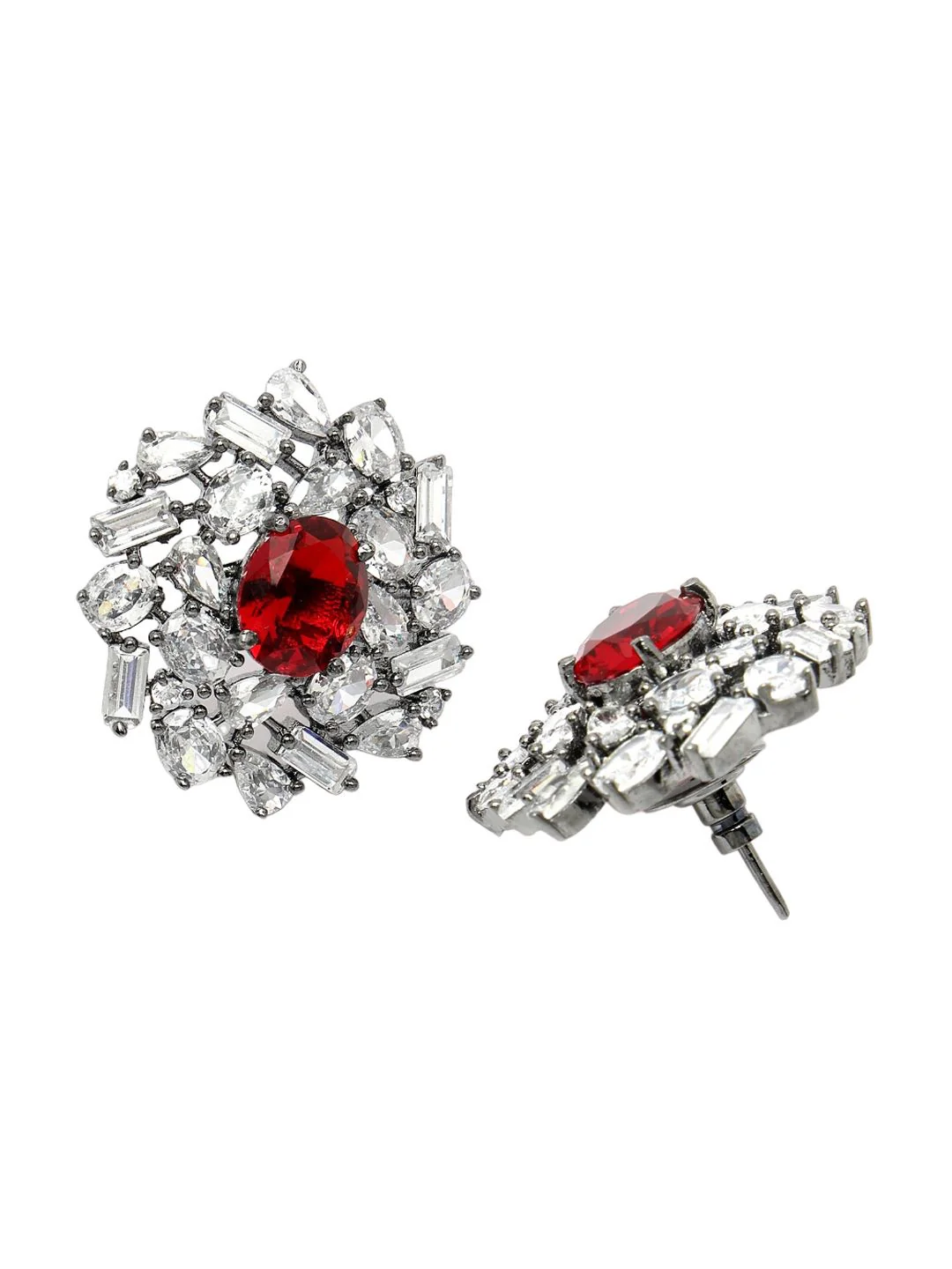 KARATCART Silver-Plated Cubic Zirconia Studded Floral Stud Earrings - Image 3