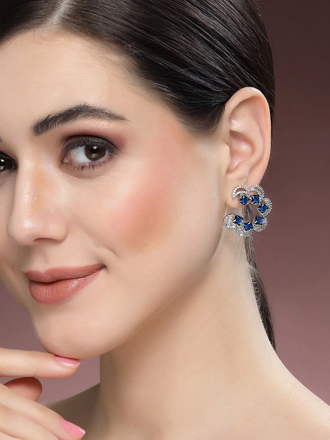 KARATCART Silver-Plated Cubic Zirconia Studded Half Hoop Earrings - Image 5