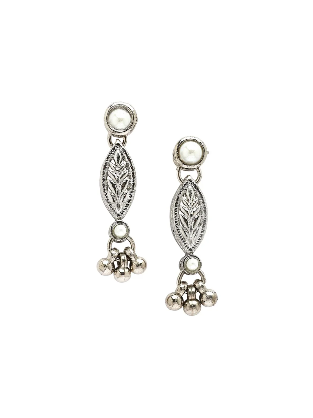 KARATCART Silver-Plated Oxidized Leaf Design Kundan Studded & Beaded Choker Jewellery Set - Image 5