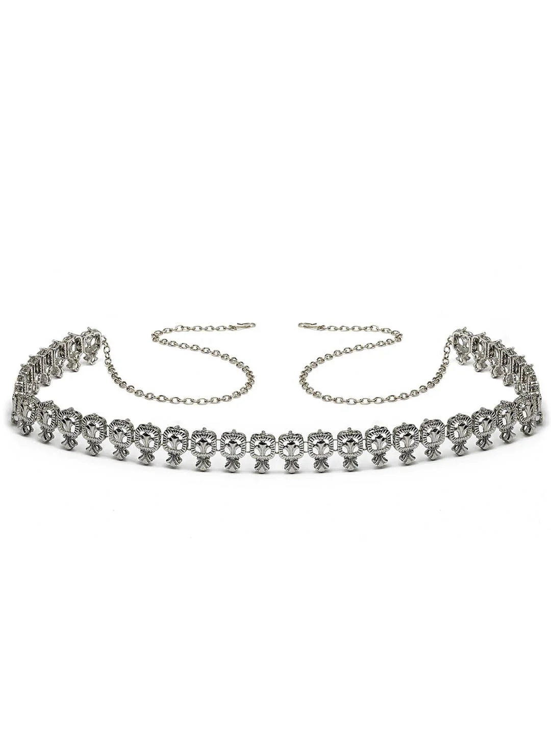 KARATCART Silver-Plated Pearl-Beaded Oxidised Kamarbandh - Image 2