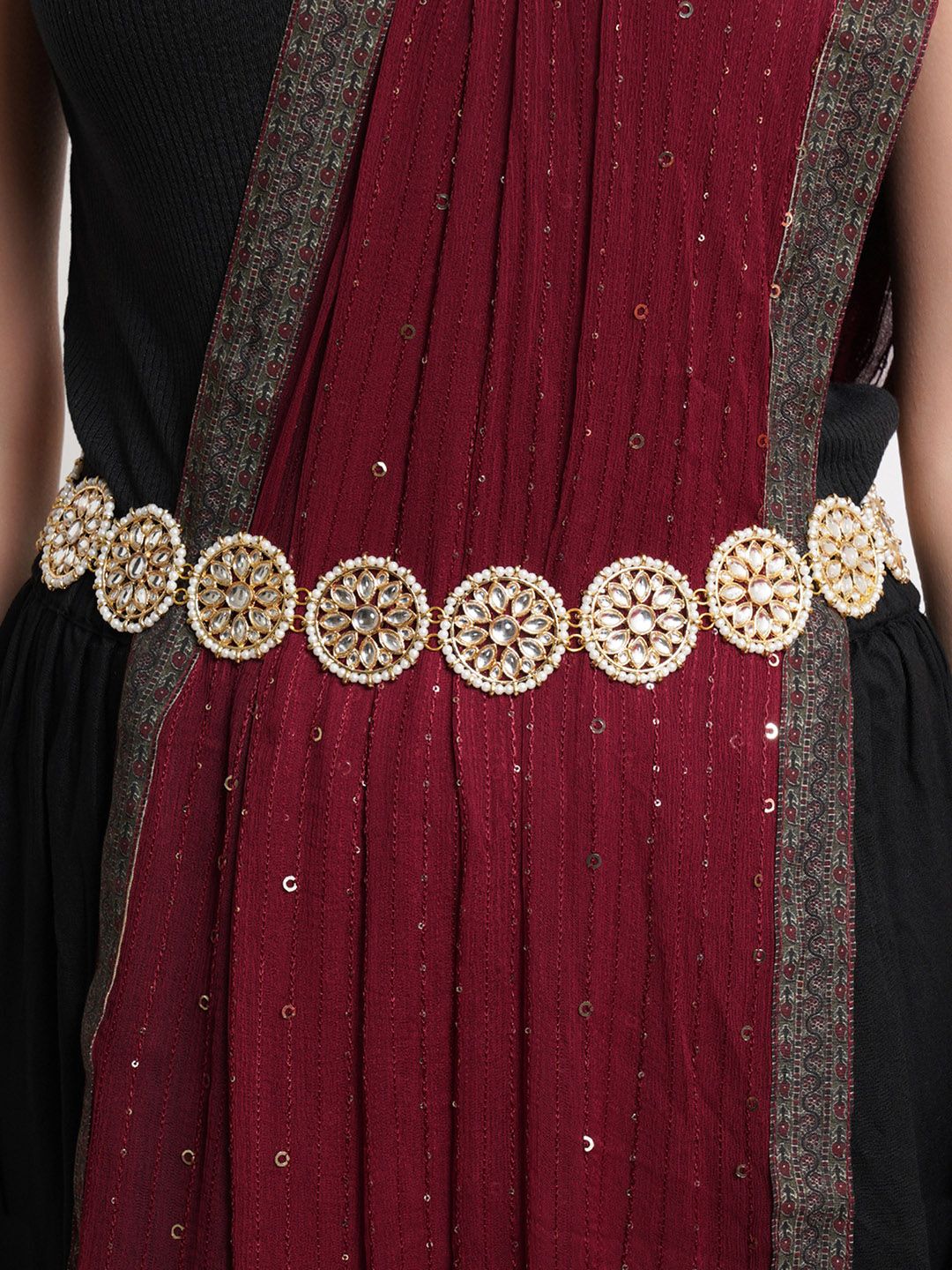 KARATCART Women Gold-Toned & White Beaded Kamarbandh