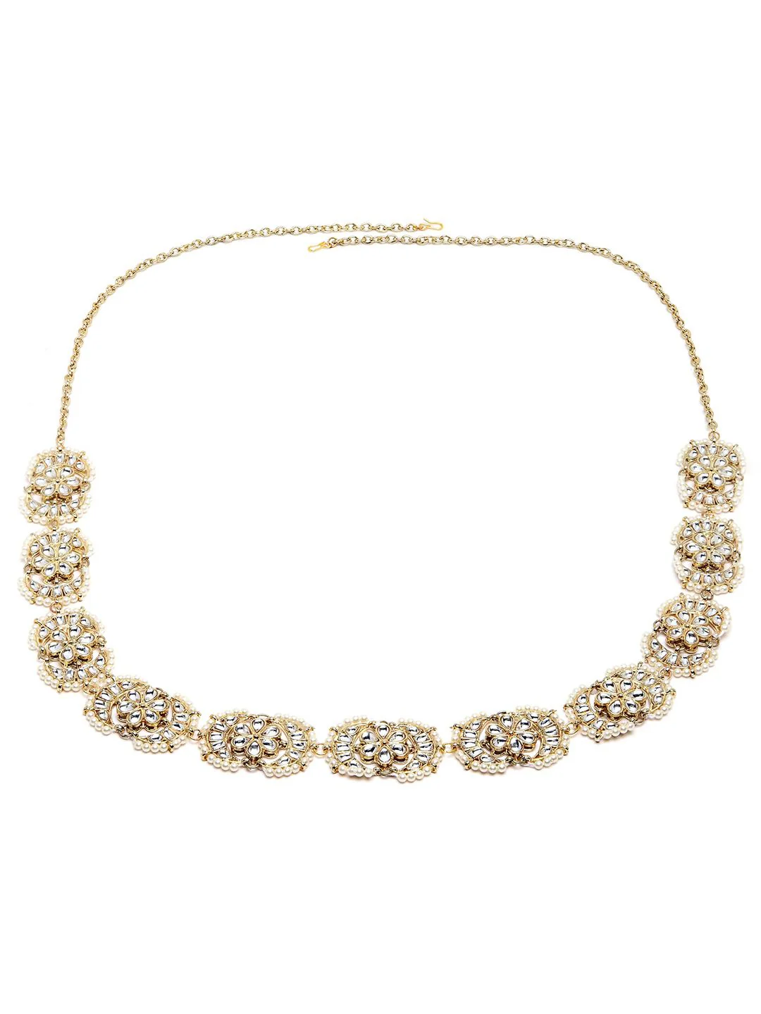 KARATCART Women Gold-Toned & White Beaded Kamarbandh - Image 2