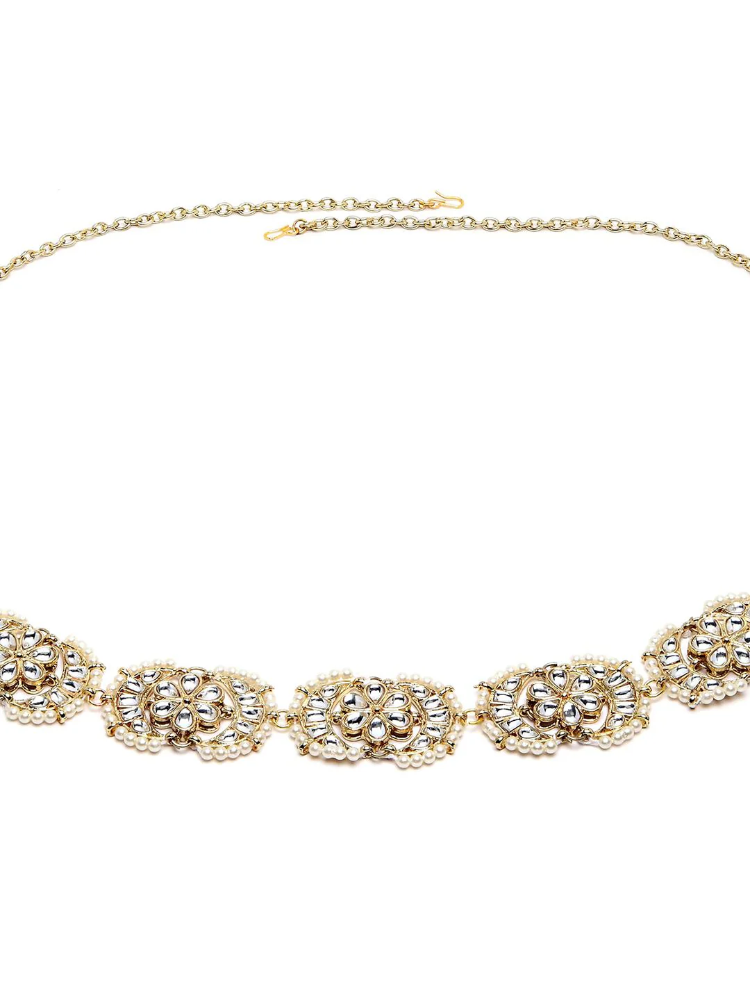 KARATCART Women Gold-Toned & White Beaded Kamarbandh - Image 5