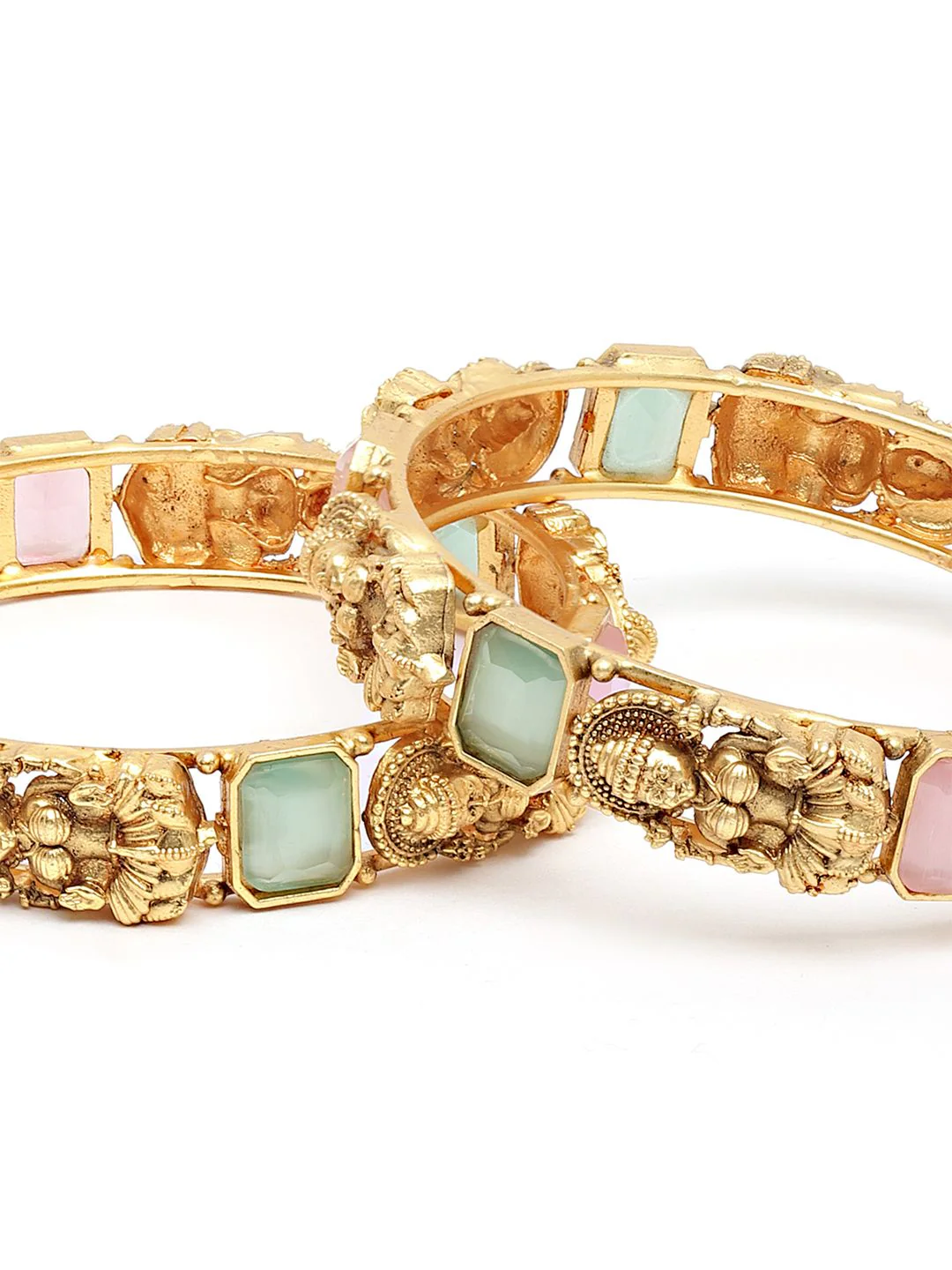 KARATCART Women Set of 2 Gold-Toned & Blue Rajwadi Gold Plated Temple Bangles - Image 5