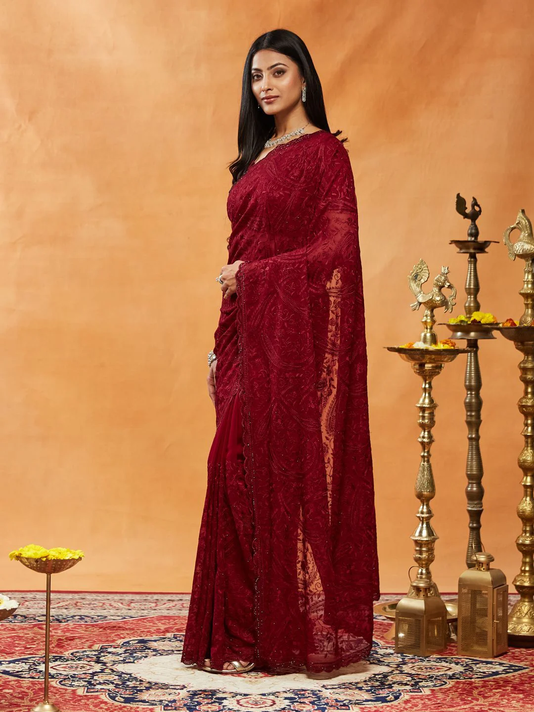 kasee Floral Embroidered Pure Georgette Saree - Image 2