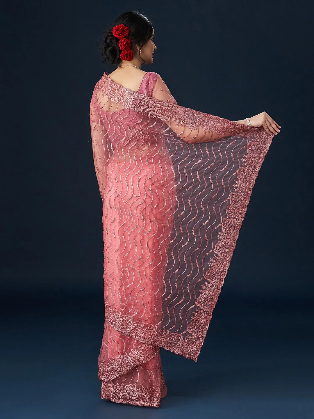 kasee Floral Embroidered Saree - Image 5