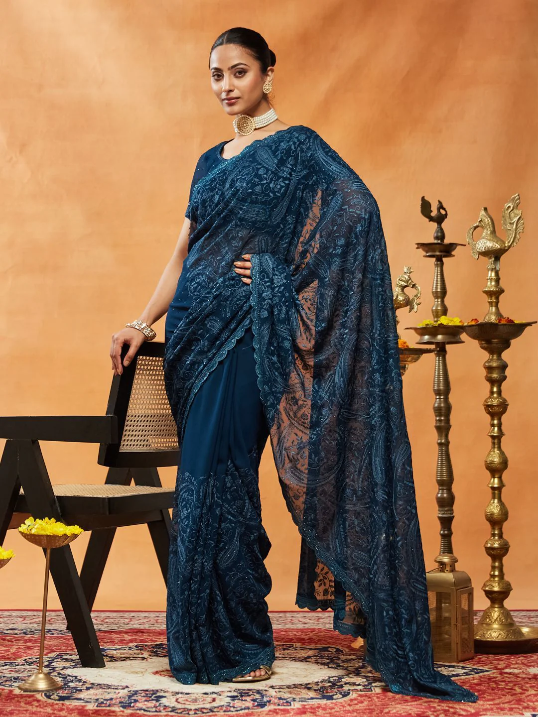 kasee Woven Design Embroidered Pure Georgette Saree - Image 2