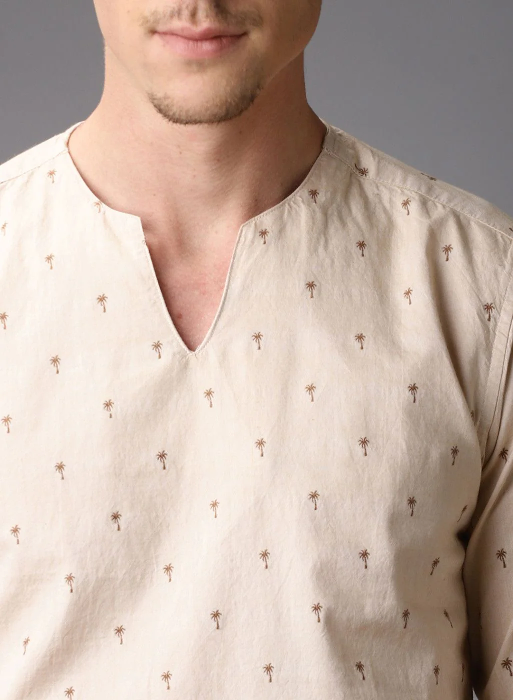 Khaki Printed Straight Kurta - Image 2
