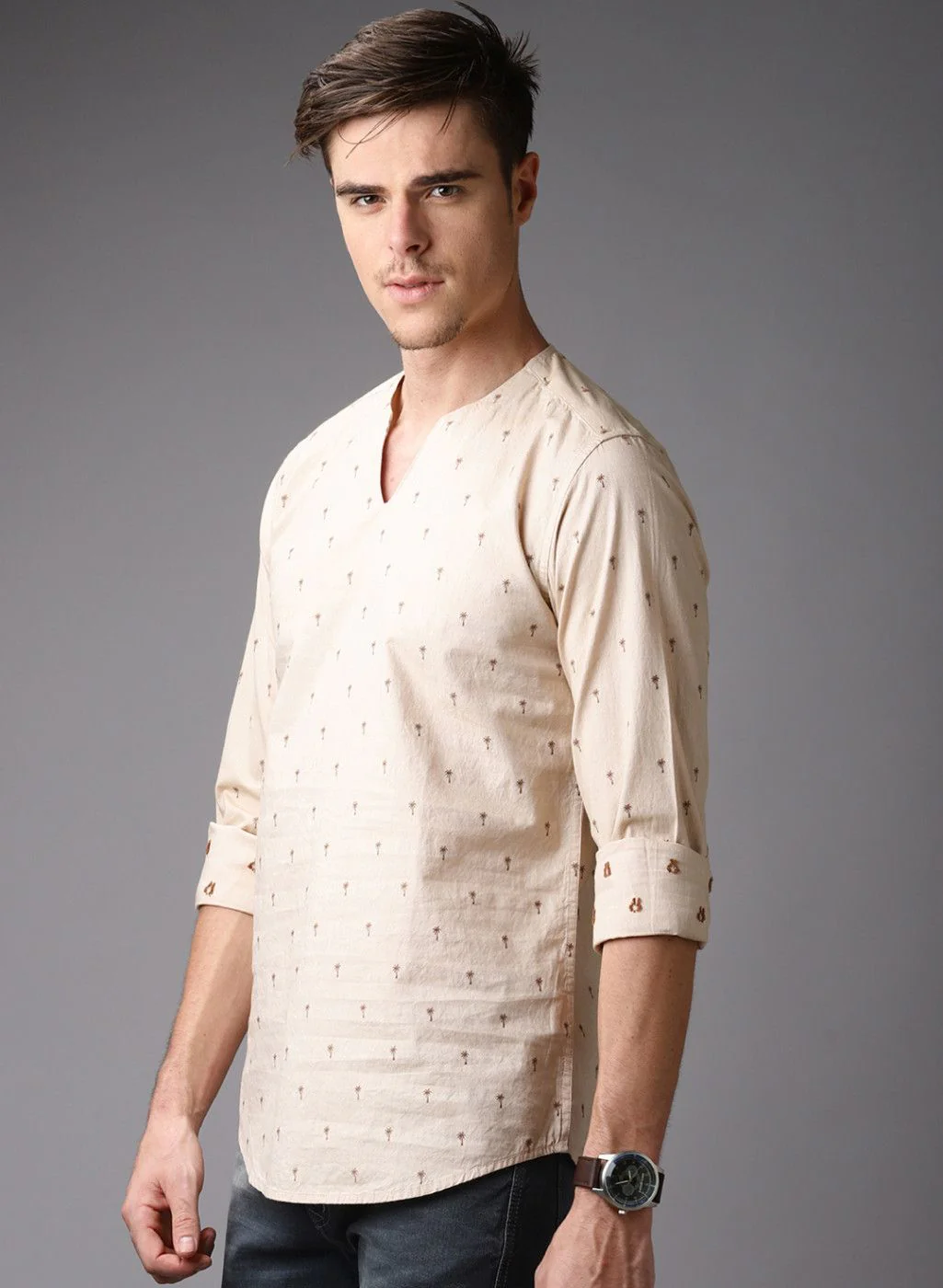 Khaki Printed Straight Kurta - Image 3