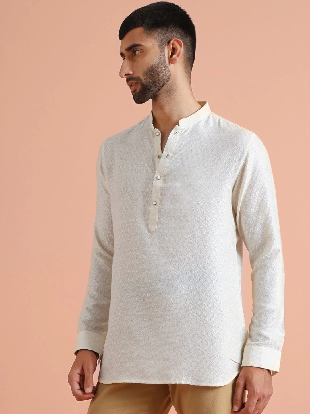 KISAH Men Embroidered Thread Work Short Kurta - Image 3