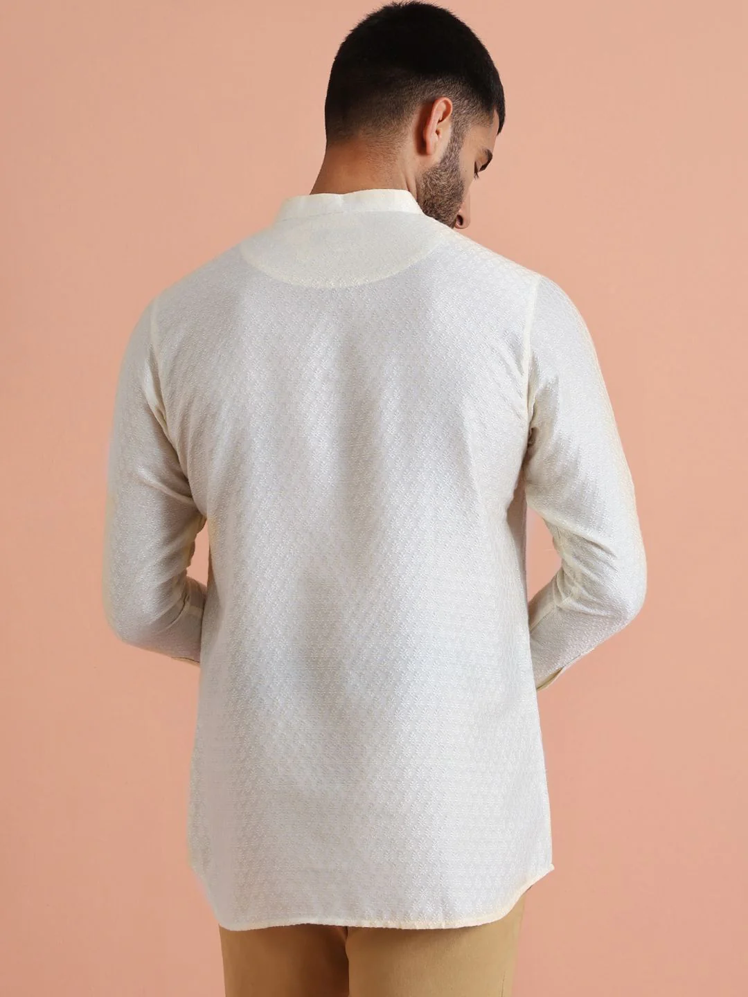 KISAH Men Embroidered Thread Work Short Kurta - Image 4