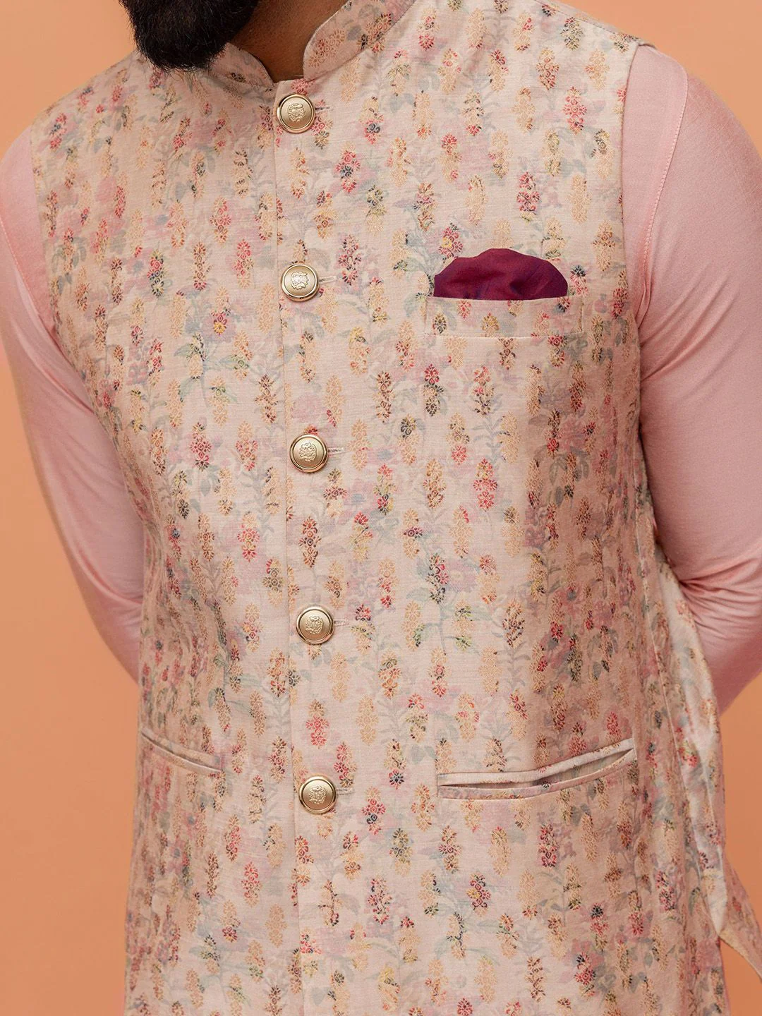 Kisah Men Ethnic Motifs Woven Design Mandarin Collar Nehru Jacket - Image 3