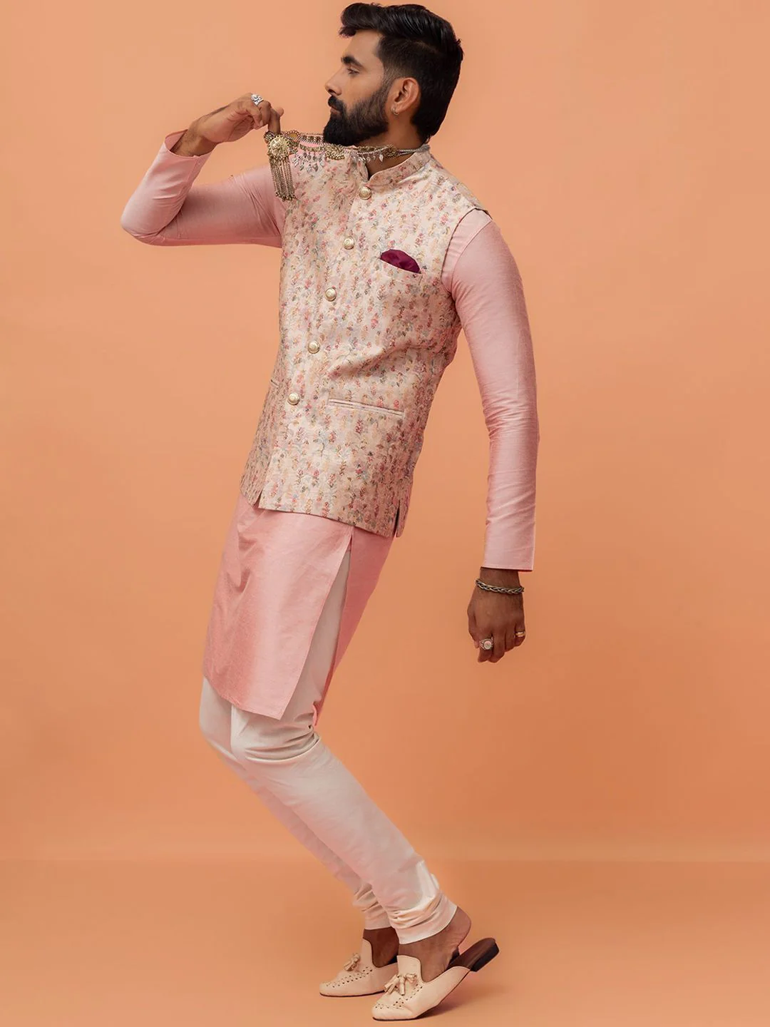 Kisah Men Ethnic Motifs Woven Design Mandarin Collar Nehru Jacket - Image 5